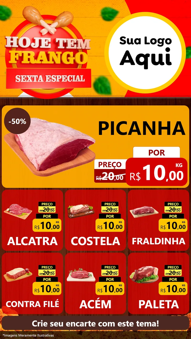 Modelo de Rede Social para Stories com o tema Hoje tem Frango Sexta Especial para Açougue