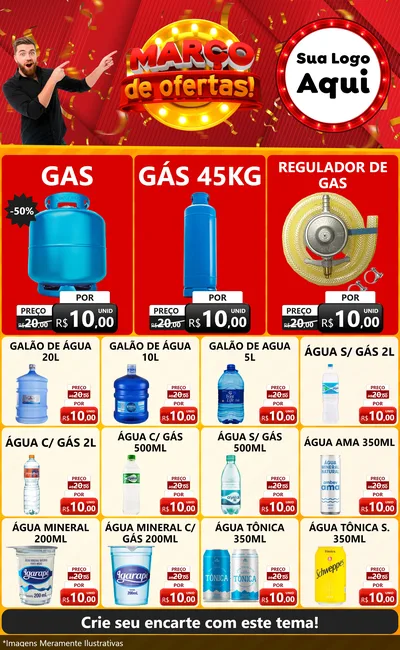 Modelo de Encarte para Encarte Grande com o tema Março de Ofertas! para Água e gás