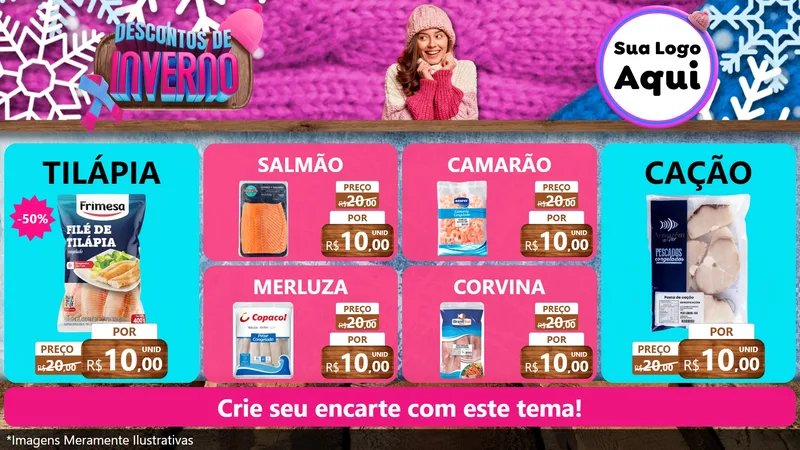 Modelo de TV para TV Horizontal com o tema Descontos de Inverno para Peixaria