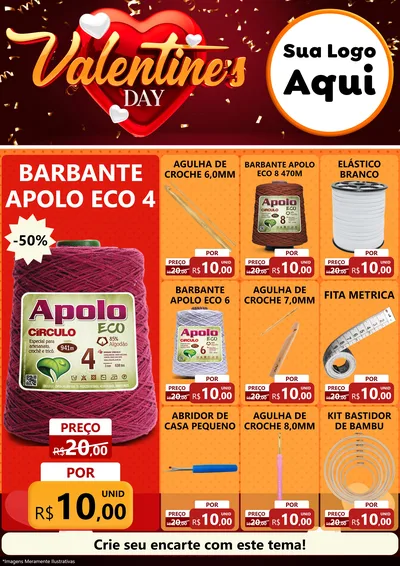 Modelo de Encarte para Encarte A4 Vertical com o tema Valentine's Day para Armarinho e Aviamentos