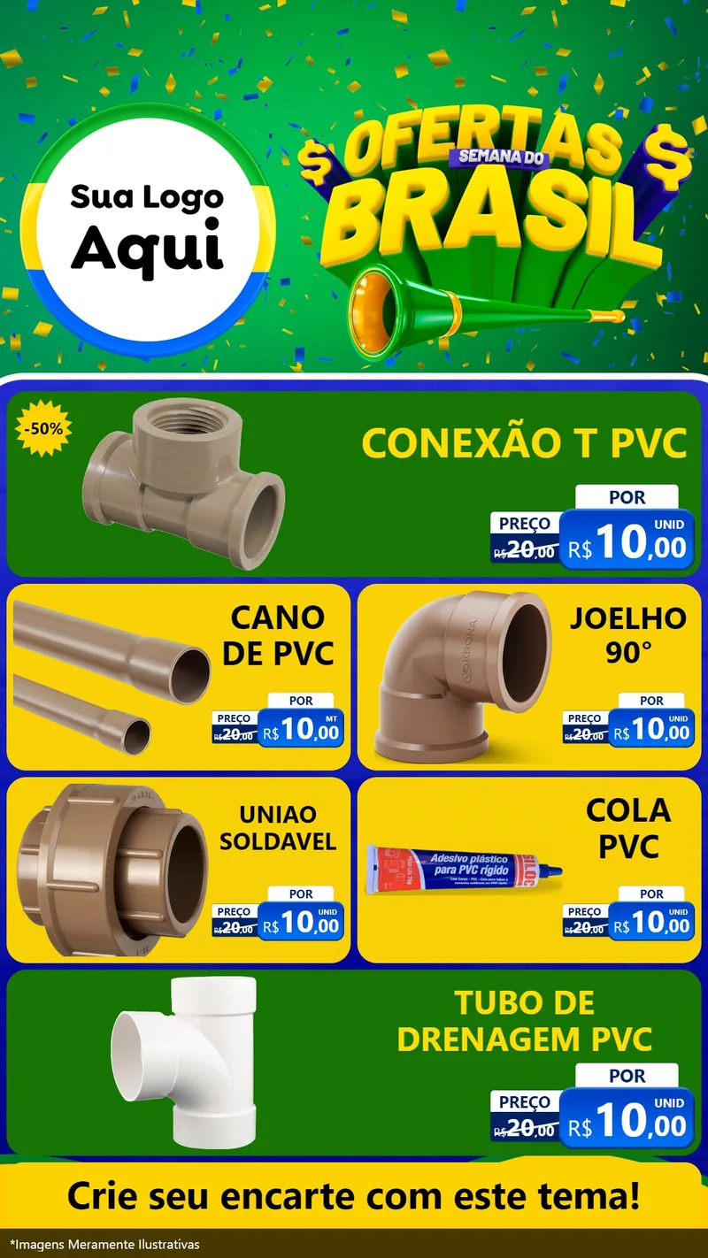 Modelo de TV para TV Vertical com o tema Ofertas Semana do Brasil para Tubos e conexões