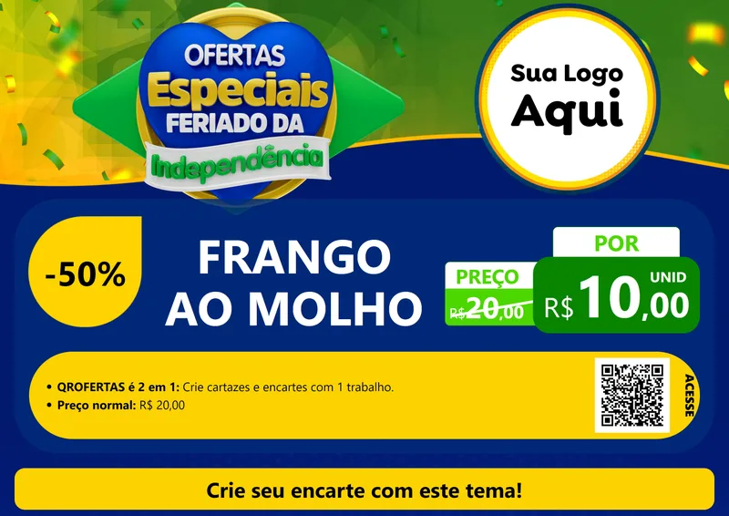 Modelo de Cartaz para Cartaz A4 Horizontal com o tema Ofertas Especiais Feriado da Independência para Restaurante