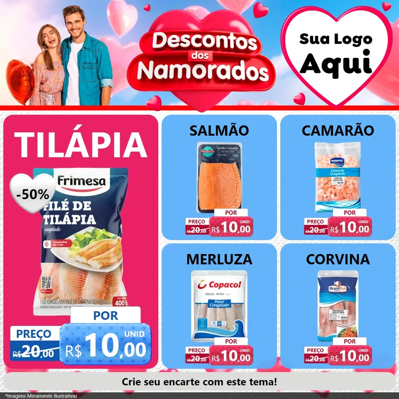 Modelo de Rede Social para Feed Facebook com o tema Descontos dos Namorados para Peixaria