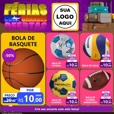 Modelo de Rede Social para Feed Facebook com o tema Férias com Grandes Ofertas para Artigos Esportivos