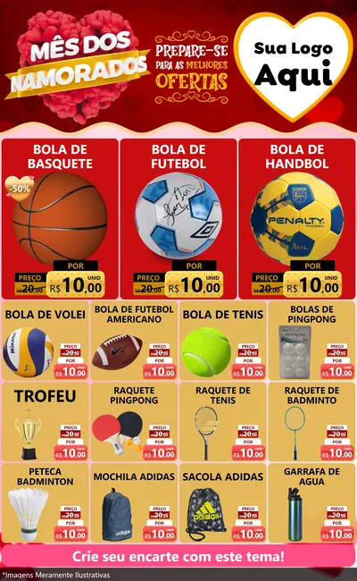 Modelo de Encarte para Encarte Grande com o tema Mês dos Namorados para Artigos Esportivos