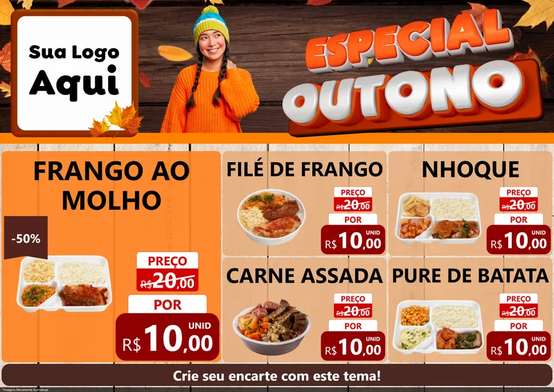 Modelo de Encarte para Encarte A4 Horizontal com o tema Especial Outono para Restaurante