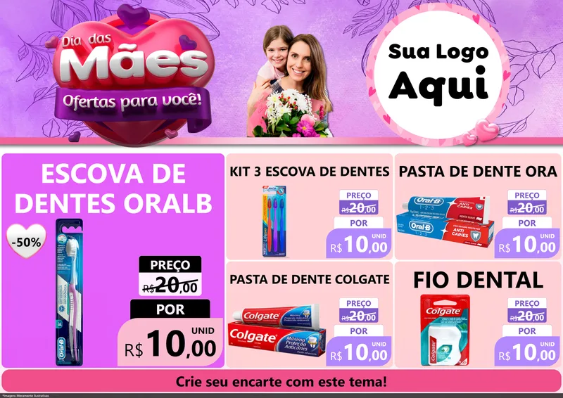 Modelo de Encarte para Encarte A4 Horizontal com o tema Dia das Mães Ofertas para Você! para Higiene Pessoal