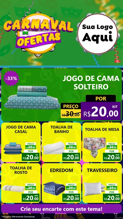 Modelo de Rede Social para Stories com o tema Carnaval de Ofertas para Cama, Mesa e Banho