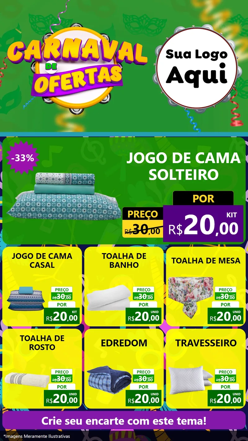 Modelo de Rede Social para Stories com o tema Carnaval de Ofertas para Cama, Mesa e Banho