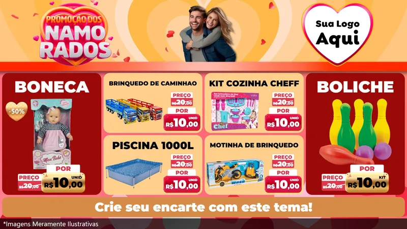 Modelo de TV para TV Horizontal com o tema Promoção dos Namorados para Brinquedos