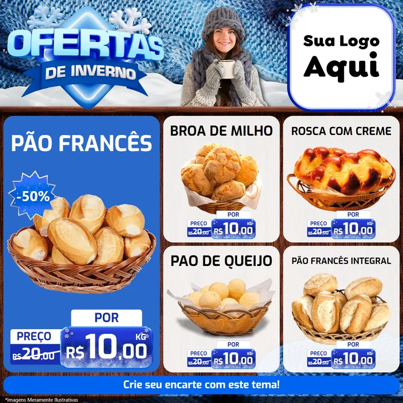 Modelo de Rede Social para Feed Facebook com o tema Ofertas de Inverno para Padaria