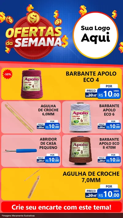 Modelo de TV para TV Vertical com o tema Ofertas Da Semana para Armarinho e Aviamentos