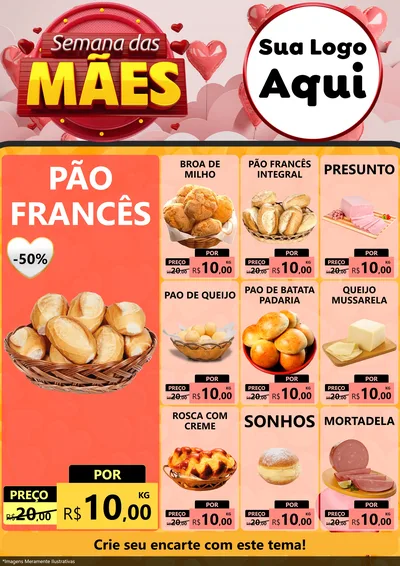 Modelo de Encarte para Encarte A4 Vertical com o tema Semana das Mães para Padaria