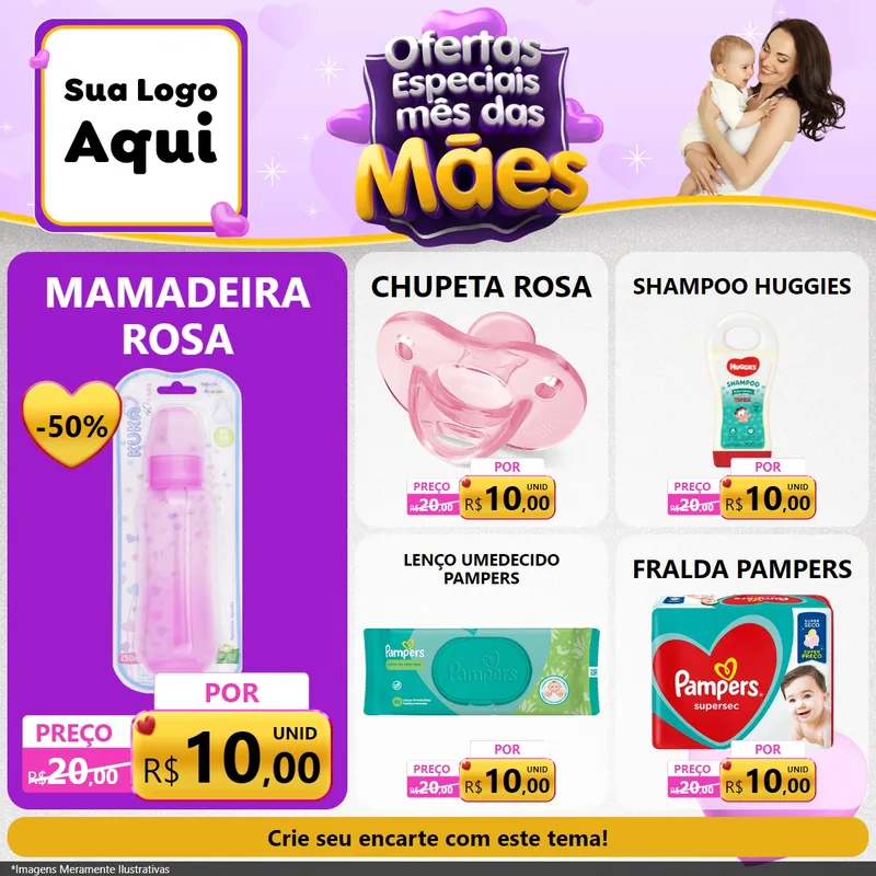 Modelo de Rede Social para Feed Facebook com o tema Ofertas Especiais - Mês das Mães para Bebês