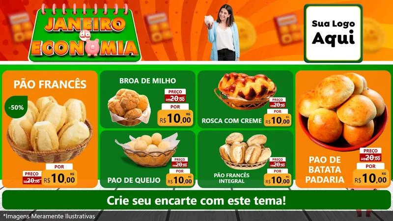 Modelo de TV para TV Horizontal com o tema Janeiro da Economia para Padaria
