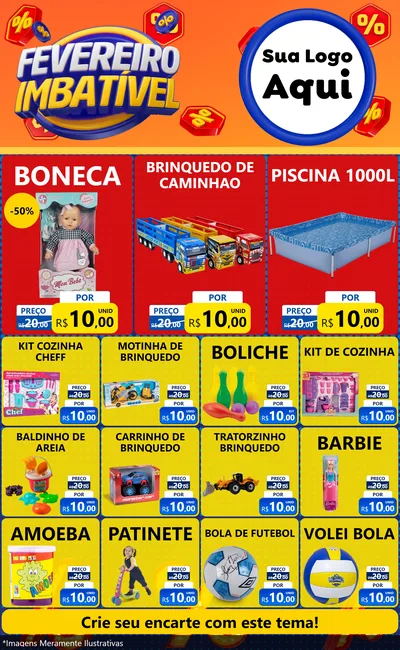 Modelo de Encarte para Encarte Grande com o tema Fevereiro Imbatível para Brinquedos
