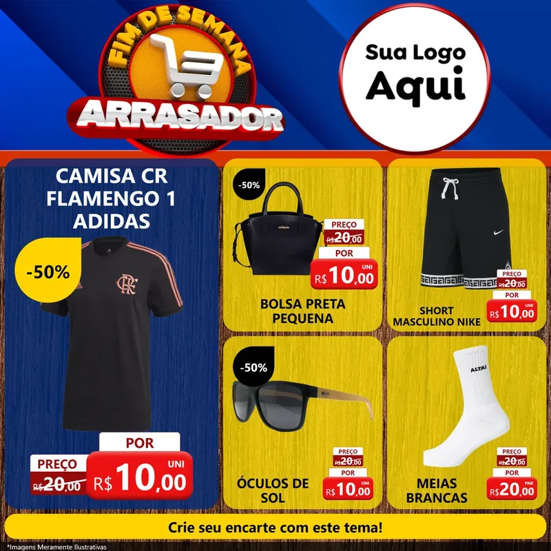Modelo de Rede Social para Feed Facebook com o tema Fim De Semana Arrasador para Roupas e acessórios