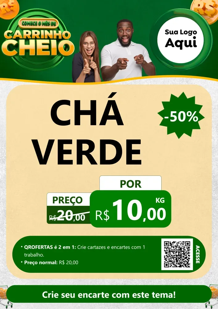 Modelo de Cartaz para Cartaz A4 Vertical com o tema Carrinho Cheio para Produtos Naturais