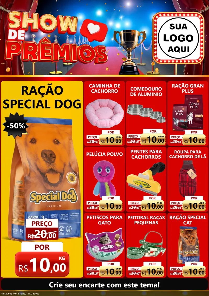 Modelo de Encarte para Encarte A4 Vertical com o tema Show de Prêmios para Pet Shop