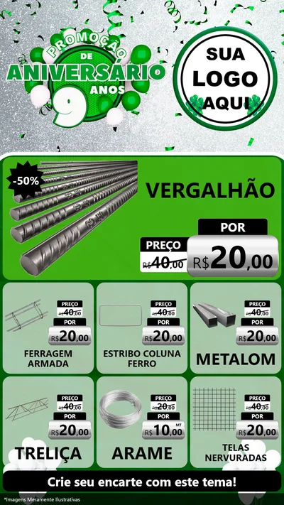 Modelo de Rede Social para Stories com o tema Promoção de Aniversário - 9 Anos para Ferragens