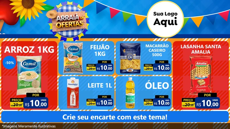 Modelo de TV para TV Horizontal com o tema Arraiá de Ofertas para Supermercado
