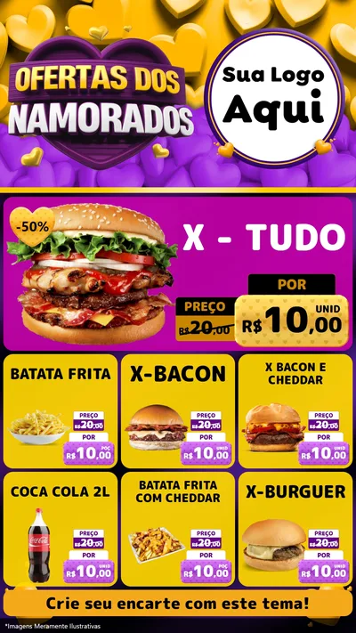 Modelo de Rede Social para Stories com o tema Oferta Dos Namorados para Hamburgueria
