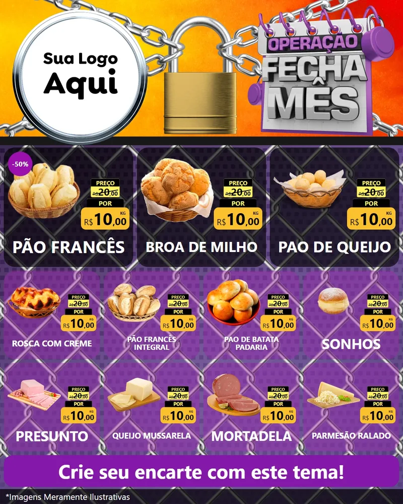 Modelo de Rede Social para Feed Instagram com o tema Operação Fecha Mês para Padaria