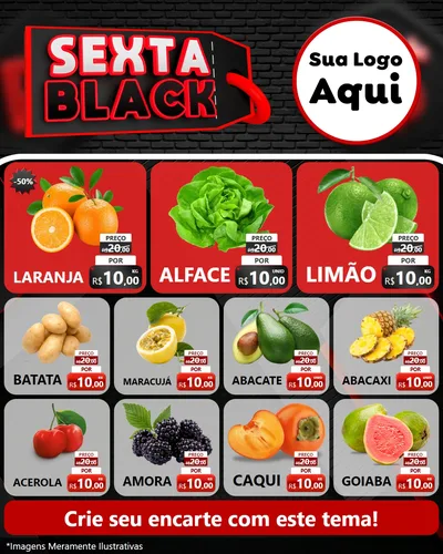 Modelo de Rede Social para Feed Instagram com o tema Sexta Black para Hortifrúti