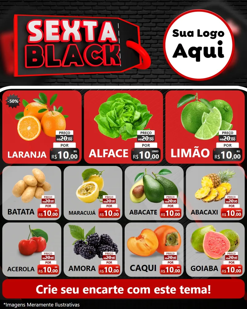 Modelo de Rede Social para Feed Instagram com o tema Sexta Black para Hortifrúti