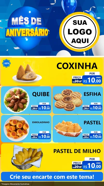 Modelo de TV para TV Vertical com o tema Mês de Aniversário para Salgadaria