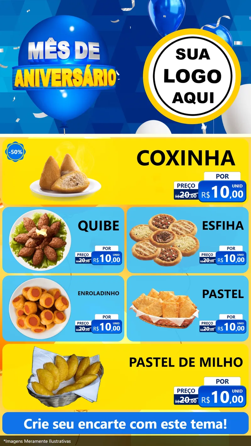 Modelo de TV para TV Vertical com o tema Mês de Aniversário para Salgadaria