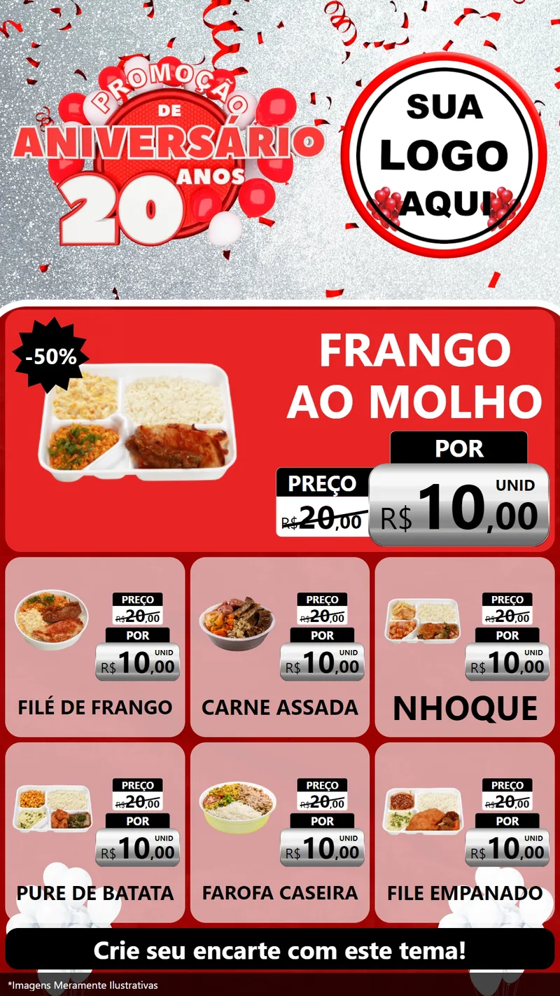 Modelo de Rede Social para Stories com o tema Promoção de Aniversário - 20 Anos para Restaurante