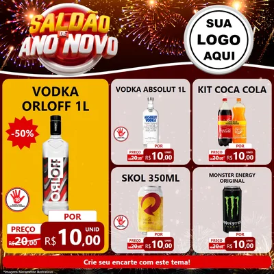 Modelo de Rede Social para Feed Facebook com o tema Saldão de Ano Novo para Distribuidora de bebidas