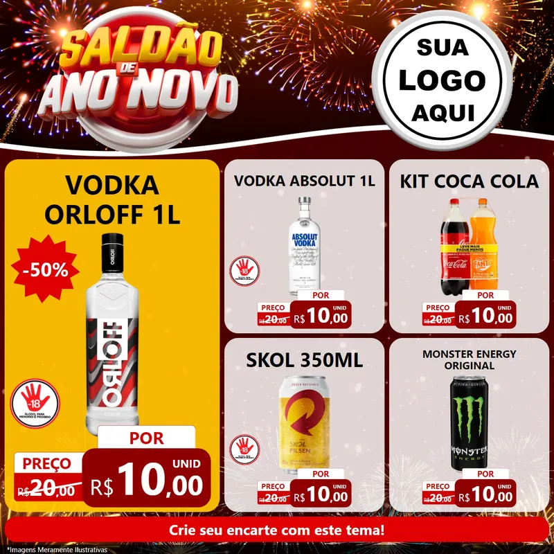 Modelo de Rede Social para Feed Facebook com o tema Saldão de Ano Novo para Distribuidora de bebidas