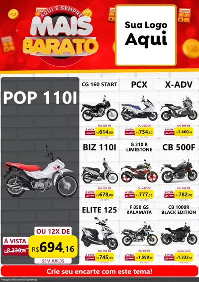 Modelo de Encarte para Encarte A4 Vertical com o tema Mais Barato para Concessionaria de Motos
