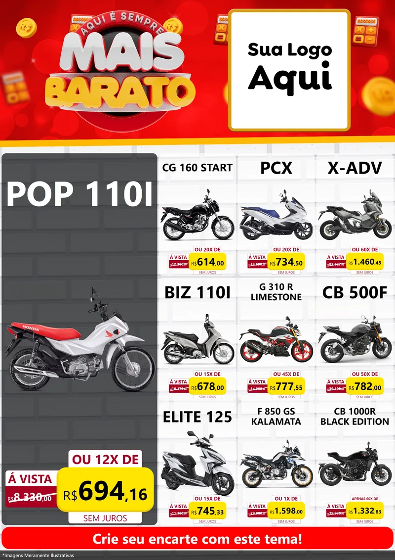 Modelo de Encarte para Encarte A4 Vertical com o tema Mais Barato para Concessionaria de Motos
