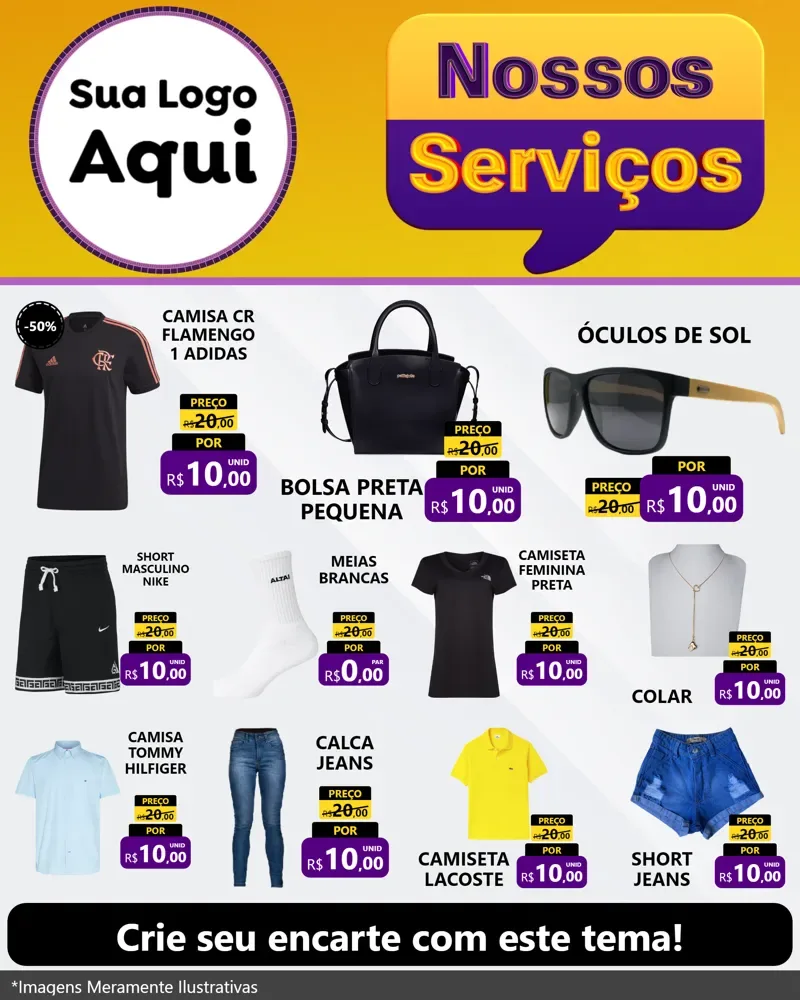 Modelo de Rede Social para Feed Instagram com o tema Nossos Serviços para Roupas e acessórios