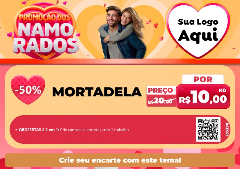 Modelo de Cartaz para Cartaz A4 Horizontal com o tema Promoção dos Namorados para Frios e Laticínios