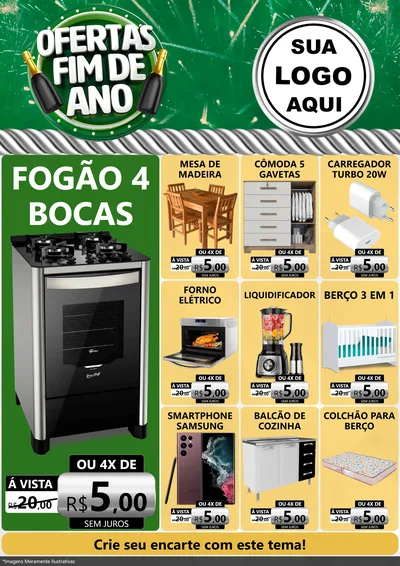 Modelo de Encarte para Encarte A4 Vertical com o tema Ofertas Fim de Ano para Móveis e Eletro