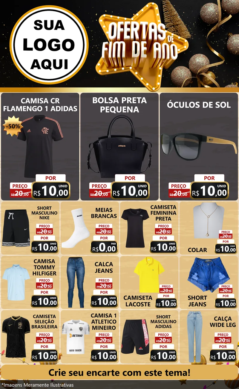 Modelo de Encarte para Encarte Grande com o tema Ofertas de Fim de Ano para Roupas e acessórios