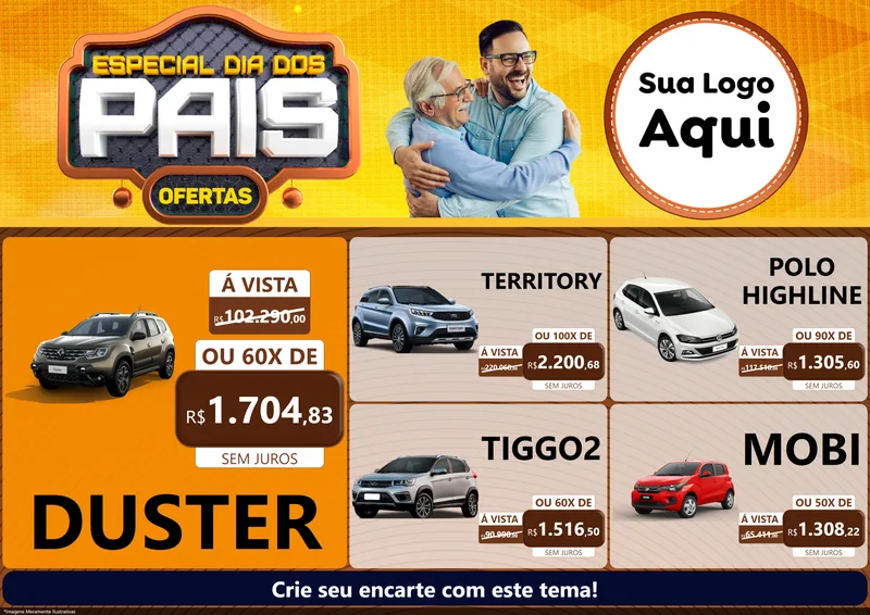 Modelo de Encarte para Encarte A4 Horizontal com o tema Especial Dia dos Pais para Concessionaria de Carros