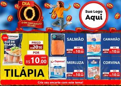 Modelo de Encarte para Encarte A4 Horizontal com o tema Dia O - O Dia Mais Barato Do Mês para Peixaria