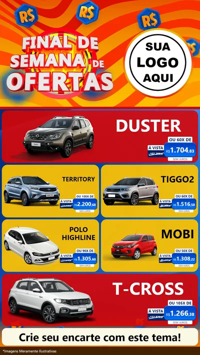 Modelo de TV para TV Vertical com o tema Final de Semana de Ofertas para Concessionaria de Carros