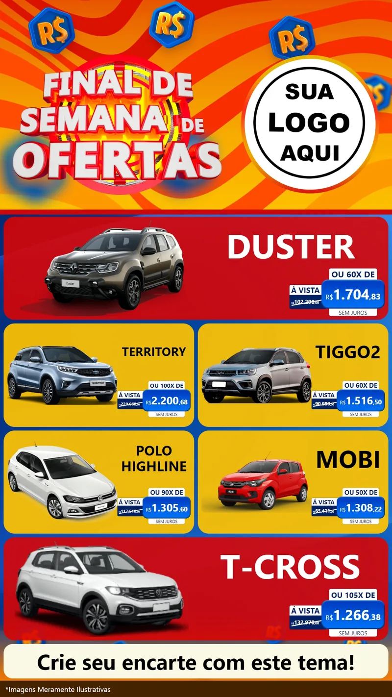 Modelo de TV para TV Vertical com o tema Final de Semana de Ofertas para Concessionaria de Carros