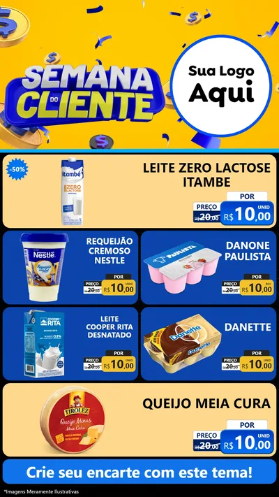 Modelo de TV para TV Vertical com o tema Semana do Cliente para Frios e Laticínios