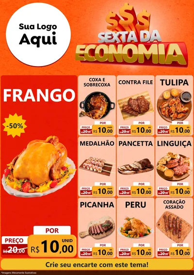 Modelo de Encarte para Encarte A4 Vertical com o tema Sexta da Economia para Assados