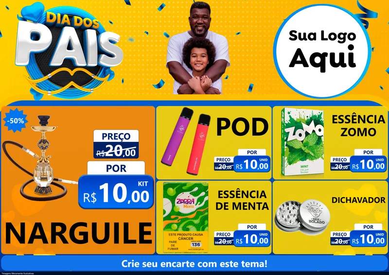 Modelo de Encarte para Encarte A4 Horizontal com o tema Dia dos Pais para Tabacaria