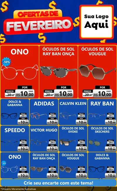 Modelo de Encarte para Encarte Grande com o tema Ofertas de Fevereiro para Óticas