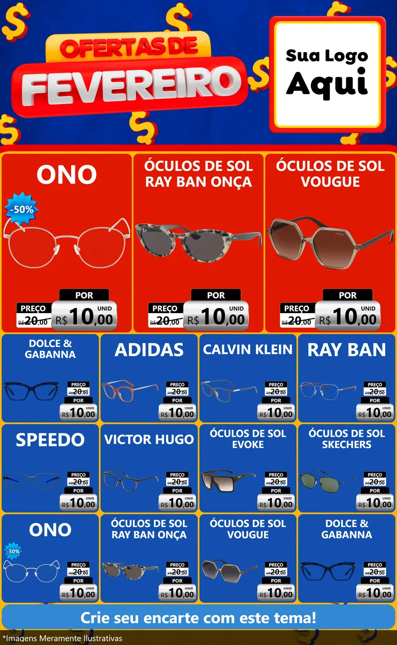 Modelo de Encarte para Encarte Grande com o tema Ofertas de Fevereiro para Óticas