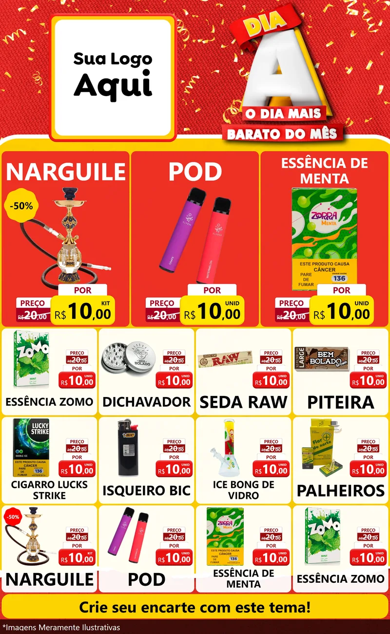 Modelo de Encarte para Encarte Grande com o tema Dia A o Dia Mais Barato do Mês para Tabacaria